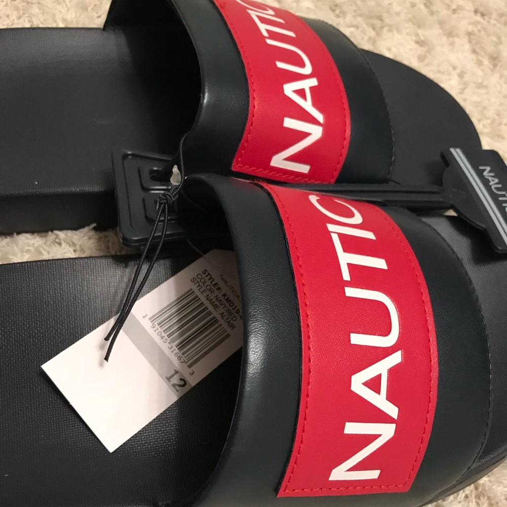 ⛵️ BNWT Nautica Mens Slide Sandal Black Red White - Picture 3 of 4